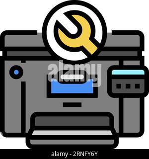illustrazione vettoriale dell'icona del colore del computer di riparazione della stampante Illustrazione Vettoriale