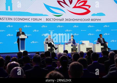 (160903) -- VLADIVOSTOK, Sept. 3, 2016 -- Russian President Vladimir Putin, former Prime Minister of Australia Kevin Rudd, South Korean President Park Geun-hye and Japanese Prime Minister Shinzo Abe (L-R) attend a plenary session of the Eastern Economic Forum (EEF) in Vladivostok, Russia, on Sept. 3, 2016. ) (zy) RUSSIA-VLADIVOSTOK-EASTERN ECONOMIC FORUM-PLENARY SESSION WuxGang PUBLICATIONxNOTxINxCHN   160903 Vladivostok Sept 3 2016 Russian President Vladimir Putin Former Prime Ministers of Australia Kevin Rudd South Korean President Park Geun Hye and Japanese Prime Ministers Shinzo ABE l r at Stock Photo