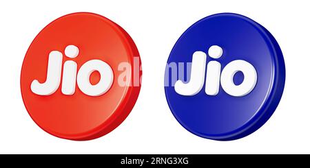 2 settembre 2023. Reliance Jio Infocomm Limited logo, Jio, è un operatore di rete mobile indiano. Illustrazione 3D del logo Foto Stock