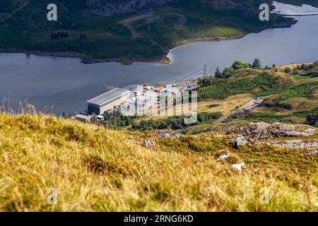 Il bacino idrico di Tanygrisiau e la centrale idroelettrica di Ffestiniog,. Parc Cenedlaethol Eryri (Parco Nazionale della Snowdonia) Foto Stock