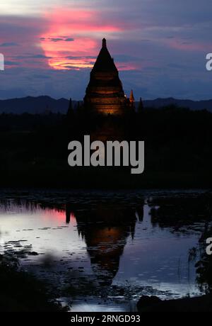 (160922) -- BAGAN (MYANMAR), Sept. 22, 2016 -- A pagoda is seen in the ancient city of Bagan, Myanmar, Sept. 20, 2016. Bagan was the first kingdom to unify regions that would later constitute modern Myanmar. From the 11th to 13th centuries, more than 10,000 Buddhist temples, pagodas and monasteries were built, of which only around 2,000 temples and pagodas still survive to the present day. ) (wjd) MYANAMR-BAGAN-ANCIENT PAGODAS UxAung PUBLICATIONxNOTxINxCHN   Bagan Myanmar Sept 22 2016 a Pagoda IS Lakes in The Ancient City of Bagan Myanmar Sept 20 2016 Bagan what The First Kingdom to unify Regi Stock Photo