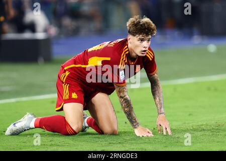 Roma, Italie. 1 settembre 2023. Nicola Zalewski di Roma reagisce durante il campionato italiano di serie A partita di calcio tra AS Roma e AC Milan il 1 settembre 2023 allo Stadio Olimpico di Roma, Italia - foto Federico Proietti/DPPI Credit: DPPI Media/Alamy Live News Foto Stock