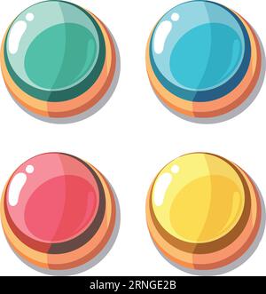 Pulsanti dei cartoni animati rotondi. Elementi dell'interfaccia di gioco lucidi Illustrazione Vettoriale