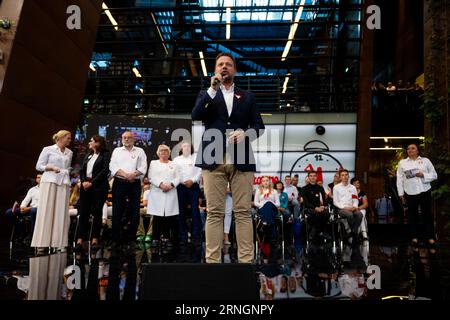 Gdansk, Poland. 31st Aug, 2023. Mayor of Warsaw Rafal Trzaskowski seen during political rally of Donald Tusk at the European Solidarity Center. The political rally is one of many meetings in the election campaign, the final of which will take place on October 15 during the parliamentary elections in Poland. Credit: SOPA Images Limited/Alamy Live News Stock Photo