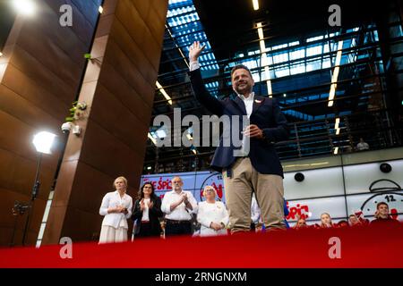 Gdansk, Poland. 31st Aug, 2023. Mayor of Warsaw Rafal Trzaskowski seen during political rally of Donald Tusk at the European Solidarity Center. The political rally is one of many meetings in the election campaign, the final of which will take place on October 15 during the parliamentary elections in Poland. Credit: SOPA Images Limited/Alamy Live News Stock Photo