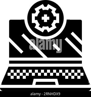 illustrazione vettoriale dell'icona del glifo del computer, manutenzione, riparazione Illustrazione Vettoriale