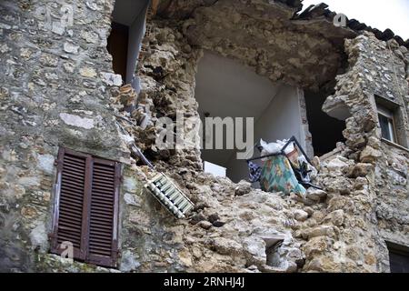 (161122) -- NORCIA, Nov. 22, 2016 -- Photo taken on Nov. 18, 2016 shows a damaged house in Norcia, central Italy. Some three weeks have passed since a quake of a magnitude of 6.5 on the Richter scale hit Norcia and the broader mountainous area around it on Oct. 30. It was the strongest seismic event to strike Italy since 1980. Villages and hamlets around Norcia were badly affected, if not totally wiped out. Yet, the will of people in the Umbria region to overcome the emergency and return to life as soon as possible was palpable. ) (zc) ITALY-NORCIA-EARTHQUAKE-AFTERWARDS JinxYu PUBLICATIONxNOTx Stock Photo