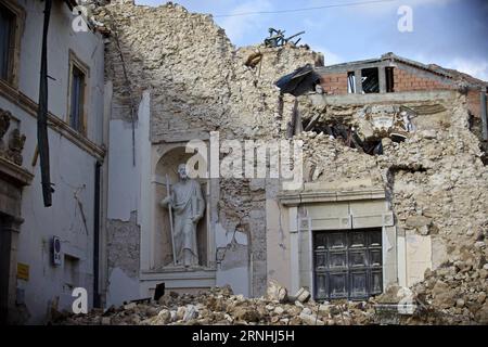 (161122) -- NORCIA, 22 novembre 2016 -- foto scattata il 18 novembre 2016 mostra i resti di una casa distrutta a Norcia, Italia centrale. Sono passate circa tre settimane da quando un terremoto di magnitudo 6,5 sulla scala Richter ha colpito Norcia e la più ampia area montuosa intorno ad essa nell'ottobre 30. È stato il più forte evento sismico che abbia colpito l'Italia dal 1980. I villaggi e le frazioni intorno a Norcia sono stati gravemente colpiti, se non completamente spazzati via. Eppure, la volontà delle persone della regione Umbria di superare l'emergenza e tornare alla vita il prima possibile era palpabile.) (zc) ITALIA-NORCIA-TERREMOTO-DOPO JinxYu Foto Stock