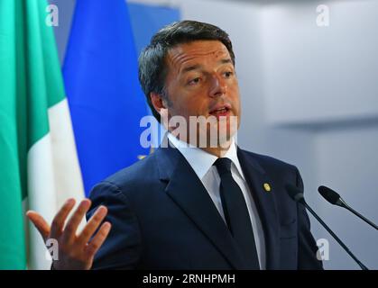 (161205) -- NEW YORK, Dec. 5, 2016 -- Photo taken on June 29, 2016 shows Italian Prime Minister Matteo Renzi attending a press conference at the EU headquarters in Brussels, Belgium. Italian Prime Minister Matteo Renzi on early Dec. 5 announced resignation, as exit polls suggested a large defeat in the referendum on cabinet-backed constitutional reform which was held on Sunday. ) ITALY-PRIME MINISTER-RENZI-RESIGNATION GongxBing PUBLICATIONxNOTxINxCHN   New York DEC 5 2016 Photo Taken ON June 29 2016 Shows Italian Prime Ministers Matteo Renzi attending a Press Conference AT The EU Headquarters Stock Photo