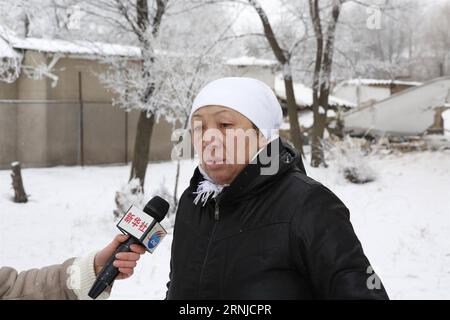 BISHKEK, 16 gennaio 2017 -- Un residente locale riceve un'intervista dopo l'incidente dell'aereo cargo Turkish Airlines vicino all'aeroporto internazionale Bishkek S Manas, in Kirghizistan, il 16 gennaio 2017. Un aereo cargo Turkish Airlines si è schiantato lunedì vicino all'aeroporto internazionale Manas del Kirghizistan, uccidendo almeno 32 persone, secondo il Ministero delle emergenze del paese. ) (Zhf) KYRGYZSTAN-BISHKEK-TURKISH AIRLINES-PLANE-CRASH RomanxGainanov PUBLICATIONxNOTxINxCHN Bishkek 16 gennaio 2017 un residente locale riceve un'intervista dopo l'incidente dell'aereo Turkish Airlines Cargo vicino all'aeroporto internazionale Manas Di Bishkek Foto Stock