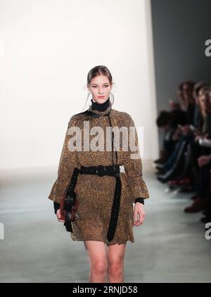 (170117) -- BERLINO, 17 gennaio 2017 -- Un modello mostra una creazione della disigner tedesca Dorothee Schumacher durante la settimana della moda di Berlino a Berlino, in Germania, il 17 gennaio 2017. ) (wtc) GERMANIA-BERLINO-SETTIMANA DELLA MODA-DOROTHEE SCHUMACHER ShanxYuqi PUBLICATIONxNOTxINxCHN Berlino 17 gennaio 2017 un modello espone una creazione del disign tedesco Dorothee Schumacher durante la settimana della moda di Berlino a Berlino Germania IL 17 gennaio 2017 WTC Germania Berlin Fashion Week Dorothee Schumacher PUBLICATIONxNOTxINxCHN Foto Stock
