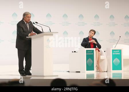 Antonio Guterres bei World Government Summit in Dubai (170213) -- DUBAI, 13 febbraio 2017 -- il Segretario generale delle Nazioni Unite Antonio Guterres (L) interviene durante il 5° Vertice mondiale del governo a Dubai, Emirati Arabi Uniti, 13 febbraio 2017. Guterres ha detto qui lunedì di essere rimasto deluso dal fatto che gli Stati Uniti si siano opposti alla sua nomina dell'ex primo ministro palestinese Salam Fayyad come inviato delle Nazioni Unite per mediare nel conflitto in Libia. ) (hy) UAE-DUBAI-un-GUTERRES-LIBIA LixZhen PUBLICATIONxNOTxINxCHN Antonio Guterres al Vertice mondiale del governo a Dubai 13 febbraio 2017 Segretario generale delle Nazioni Unite Foto Stock