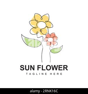 Design con logo girasole, Ornamental Plant Garden Plant Icon Vector, marchio di prodotto dell'azienda Illustrazione Vettoriale