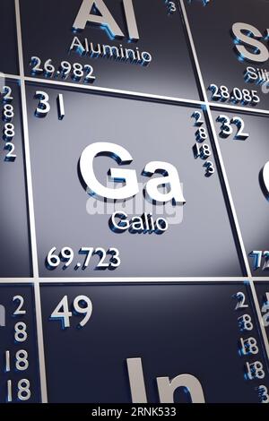 Il metallo Gallium sulla tavola periodica degli elementi in spagnolo. illustrazione 3d. Foto Stock