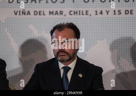 (170315) -- VINA DEL Mar, 15 marzo 2017 -- il ministro degli Esteri messicano Luis Videgaray partecipa a una conferenza stampa al dialogo ad alto livello sulle iniziative di integrazione nell'Asia-Pacifico: Sfide e opportunità, a Vina del Mar, Cile, 14 marzo 2017. Il Cile ha tenuto una riunione sull'integrazione economica Asia-Pacifico dal 14 al 15 marzo. ) (gj) INCONTRO CILE-VINA DEL Mar-ASIA-PACIFICO JorgexVillegas PUBLICATIONxNOTxINxCHN Vina del Mar 15 marzo 2017 i ministri degli Esteri MESSICANI Luis Videgaray partecipano a una conferenza stampa al dialogo ad alto livello SULLE iniziative di integrazione nell'Asia Pacifico sfide e Op Foto Stock