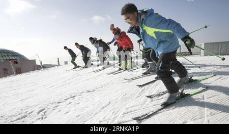 (170316) -- WUHAN, 16 marzo 2017 -- foto scattata il 4 febbraio 2017 mostra che i turisti sciano nella stazione sciistica di Bailihuang a Yichang, nella provincia di Hubei nella Cina centrale. Mantenendo un ritmo di sviluppo solido e costante, l'industria sportiva cinese è in piena espansione nel 2016. Il programma nazionale di fitness (2016-2020) e il tredicesimo piano quinquennale sull'industria sportiva sono stati entrambi pubblicati nel 2016 per offrire una chiara direzione alla strategia nazionale cinese di garantire l'idoneità pubblica e lo sviluppo dell'industria sportiva. L'Amministrazione generale dello Sport della Cina, insieme a molti altri dipartimenti governativi nazionali Foto Stock