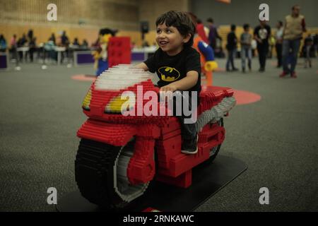 (170319) - BOGOTÀ, 19 marzo 2017 - Un ragazzo gioca su una motocicletta fatta di blocchi Lego durante l'evento Lego Fun Fest al Corferias International Business Center di Bogotà, Colombia, il 18 marzo 2017. La seconda edizione del Lego Fun Fest a Bogotà, organizzato dalla società Lego, si tiene dal 18 marzo al 12 aprile 2017. Jhon Paz) (ma) (fnc)(gj) COLOMBIA-BOGOTÀ-LEGO e Jhonpaz PUBLICATIONxNOTxINxCHN Bogotà 19 marzo 2017 un ragazzo GIOCA SU una moto fatta di blocchi Lego durante l'evento Lego Fun Close PRESSO il Corferias International Business Center di Bogotà Colombia IL 18 marzo 2017 la seconda e Foto Stock