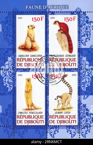 GIBUTI - CIRCA 2011: Timbro stampato da Gibuti, mostra animali, circa 2011 Foto Stock