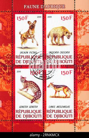 GIBUTI - CIRCA 2011: Timbro stampato da Gibuti, mostra animali, circa 2011 Foto Stock