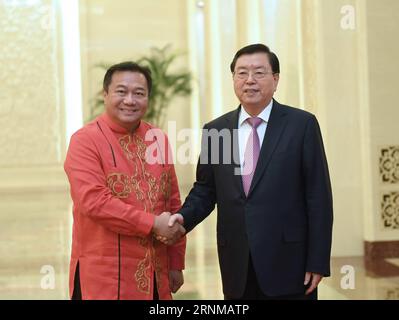 (170519) -- PECHINO, 19 maggio 2017 -- Zhang Dejiang (R), presidente del Comitato permanente del Congresso nazionale del popolo cinese, tiene colloqui con il presidente della camera dei rappresentanti delle Filippine Pantaleon Alvarez a Pechino, capitale della Cina, 19 maggio 2017. ) (lfj) CHINA-BEIJING-ZHANG DEJIANG-THE PHILIPPINES-TALKS (CN) ZhangxDuo PUBLICATIONxNOTxINxCHN Pechino 19 maggio 2017 Zhang Dejiang r Presidente del Congresso delle celebrità nazionali cinesi tiene colloqui con il Presidente della camera dei rappresentanti delle Filippine Pantaleon Alvarez a Pechino capitale della Cina M. Foto Stock