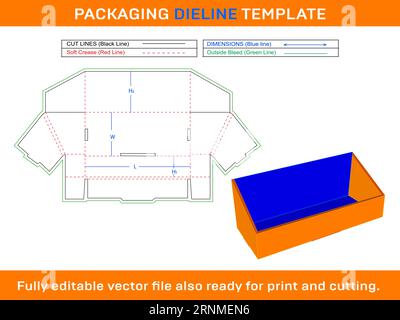 Scatola laterale angolata con fessure per intestazione modello linea stampo SVG, ai, EPS, PDF, DXF, JPG, file PNG Illustrazione Vettoriale