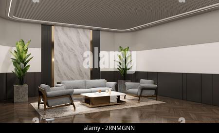 Sala d'attesa ufficio con bakdrop vuoto per il modello di branding. Rendering dell'illustrazione 3D. Foto Stock