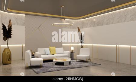 Sala d'attesa ufficio con bakdrop vuoto per il modello di branding. Rendering dell'illustrazione 3D. Foto Stock