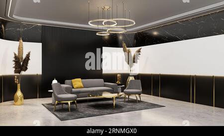 Sala d'attesa ufficio con bakdrop vuoto per il modello di branding. Rendering dell'illustrazione 3D. Foto Stock