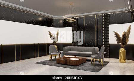 Sala d'attesa ufficio con bakdrop vuoto per il modello di branding. Rendering dell'illustrazione 3D. Foto Stock