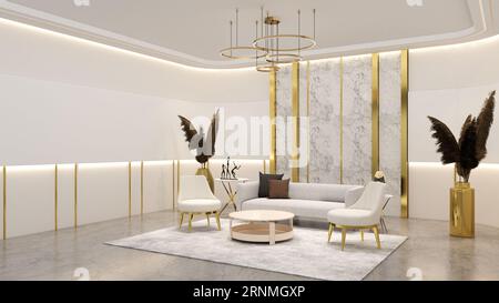 Sala d'attesa ufficio con bakdrop vuoto per il modello di branding. Rendering dell'illustrazione 3D. Foto Stock