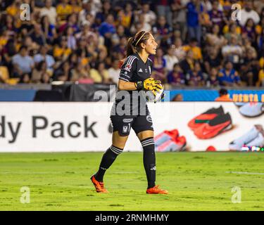 Monterrey, Messico. 1 settembre 2023. Monterrey, Messico, 1 settembre 2023: Cecilia Santiago (1 UANL Tigres) in azione durante un'amichevole pre-stagionale tra FC Barcelona e UANL Tigres a Monterrey, Nuevo Leon, Messico. (Elyanna Garcia/SPP) credito: SPP Sport Press Photo. /Alamy Live News Foto Stock