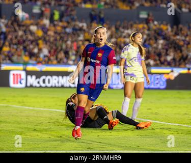 Monterrey, Messico. 1 settembre 2023. Monterrey, Messico, 1 settembre 2023: Claudia Pina (6 FC Barcelona) festeggia dopo aver segnato punti durante un'amichevole di pre-stagione tra FC Barcelona e UANL Tigres a Monterrey, Nuevo Leon, Messico. (Elyanna Garcia/SPP) credito: SPP Sport Press Photo. /Alamy Live News Foto Stock