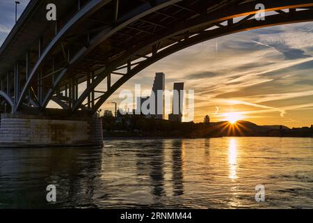 Alba sulla città di Basilea Foto Stock