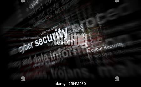 Sicurezza informatica protezione della rete e sicurezza digitale notizie sui media internazionali. Concetto astratto di titoli di notizie sui display del rumore. TV g Foto Stock
