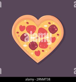 illustrazione vettoriale minimalista per pizza con peperoni a forma di cuore Illustrazione Vettoriale