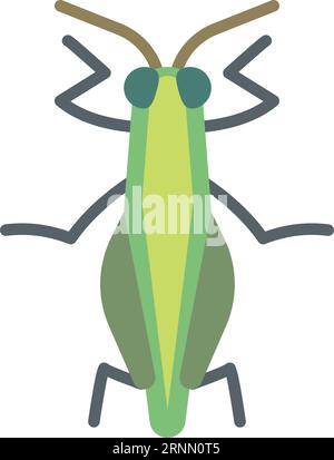 Icona piatta Grasshopper. Insetto verde. Fauna selvatica Illustrazione Vettoriale