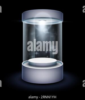 Vetrina con cilindro in vetro. Podio realistico per presentazioni cosmetiche Illustrazione Vettoriale