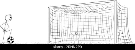 Business goal Soccer Metaphor, Vector Cartoon Stick Figura illustrazione Illustrazione Vettoriale