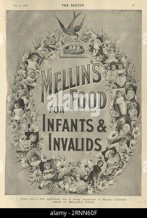 Vintage Victorian Advet per Mellin's Food for Infants and Invalids, anni '1890, XIX secolo Foto Stock