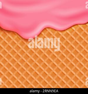 Motivo della consistenza dei waffle con gelato rosa gocciolante Illustrazione Vettoriale