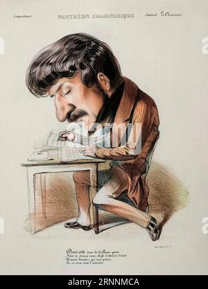 Caricatura di Benjamin Roubaud di Gaetano Donizetti nel 'Panthéon shivareeque' circa 1848 - colorazione successiva. Foto Stock