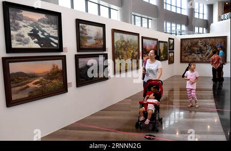 (170722) -- NANNING, 22 luglio 2017 -- i visitatori camminano davanti alle opere di pittura ad olio dell'artista coreano al Nanning Museum, 21 luglio 2017. Circa 200 opere d'arte degli artisti della Repubblica Popolare Democratica di Corea (RPDC) sono esposte in una mostra a Nanning, capitale della regione autonoma di Guagnxi Zhuang della Cina sud-occidentale. (clq) CHINA-NANNING-KOREAN ARTIST-EXHIBITION(CN) ZhangxAilin PUBLICATIONxNOTxINxCHN Nanning 22 luglio 2017 Visitors Walk by the Oil Painting Works by Korean Artist in Nanning Museum 21 luglio 2017 circa 200 opere d'arte degli artisti della Repubblica Democratica delle celebrità Foto Stock