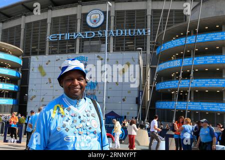 Manchester, Regno Unito. 2 settembre 2023. All'esterno dell'Etihad Stadium davanti alla partita di Premier League Manchester City contro Fulham all'Etihad Stadium, Manchester, Regno Unito, 2 settembre 2023 (foto di Conor Molloy/News Images) a Manchester, Regno Unito il 9/2/2023. (Foto di Conor Molloy/News Images/Sipa USA) credito: SIPA USA/Alamy Live News Foto Stock