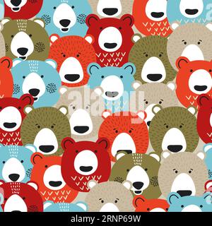 Motivo vettoriale senza cuciture con orsi carini. Illustrazione Vettoriale