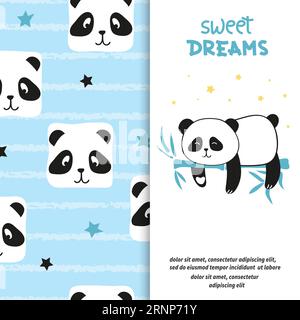 Carino orso panda addormentato. Set vettoriale "Sweet Dreams". Illustrazione Vettoriale