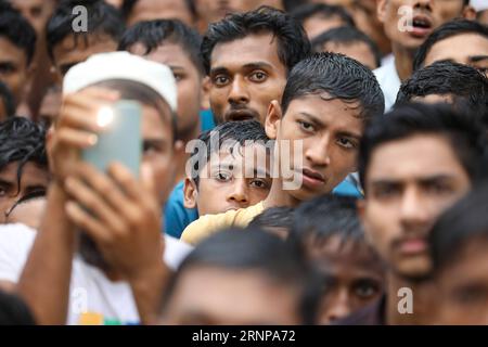 Il 25 agosto 2023, il Rohingya Day fu segnato da una manifestazione al campo di Kutupalong, Cox's Bazar, che sollecitava il rapido rimpatrio nella loro patria. Foto Stock