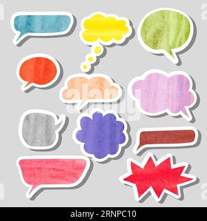 Set di bolle vocali colorate ad acquerello per il tuo design Illustrazione Vettoriale