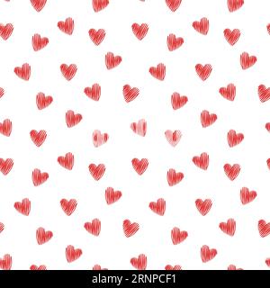 Motivo senza cuciture a cuori. Cuori a strisce rosse su bianco. Sfondo romantico. Il design di San Valentino Illustrazione Vettoriale