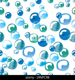 Pattern senza cuciture di bolle acquerello. Sfondo vettoriale con bolle blu Illustrazione Vettoriale