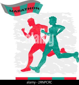 Gestire le persone. Illustrazione vettoriale dell'acquerello delle sagome in esecuzione. Maratona Illustrazione Vettoriale